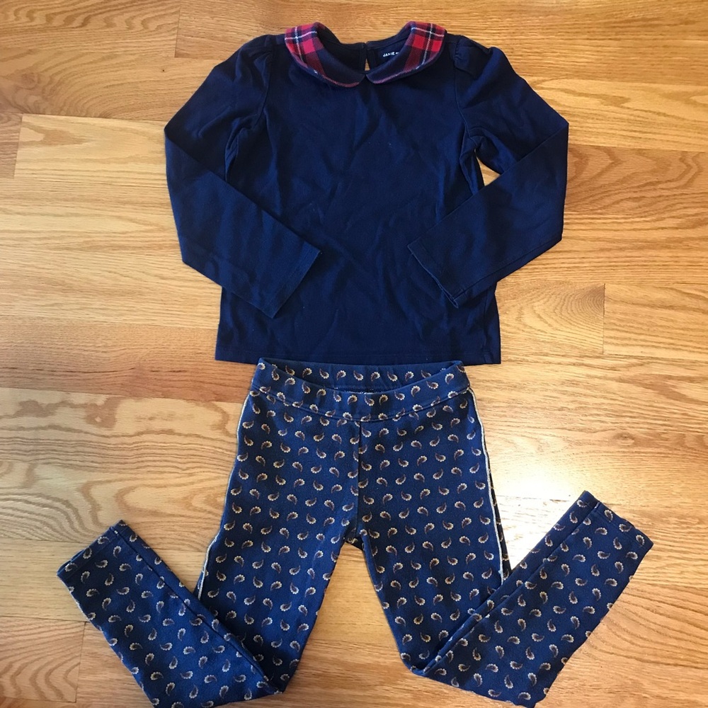 Janie and Jack Girls Navy Plaid-Collar Shirt and Leggings